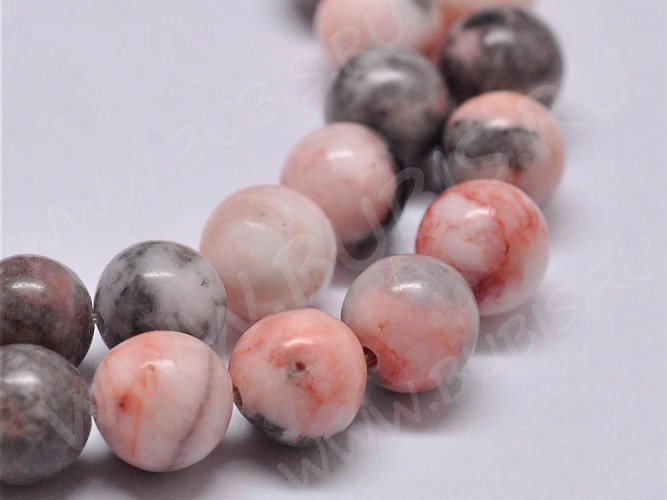 (ОПТ) Бусина округлая 4мм Яшма Зебра розовая (камни) (НИТЬ)