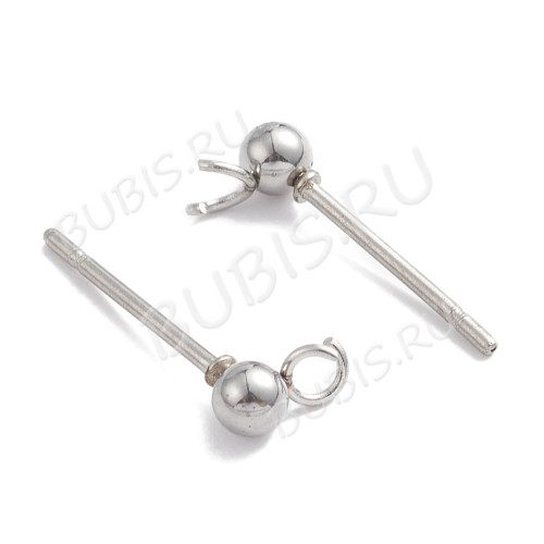 Пуссеты ("гвоздики") №208 с шариком 3мм и петелькой 15*6*0,7мм цвет платины (Хирургическая сталь) (1 пара)