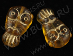 Бусина Сова 01 18*11*7мм т.золотая с золотистым рисунком прозрачная (стекло)