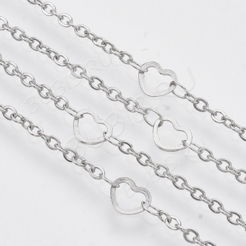 Цепочка S71 Ювелирная сталь овальная с плоским звеном 2,5*2*0,3мм с Сердечками 6*5*0,5мм цвет платины (Хирургическая сталь) (50см)