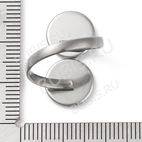 Основа (заготовка) для кольца 175 17мм 2 сеттинга по 10мм цвет платины (Хирургическая Сталь)
