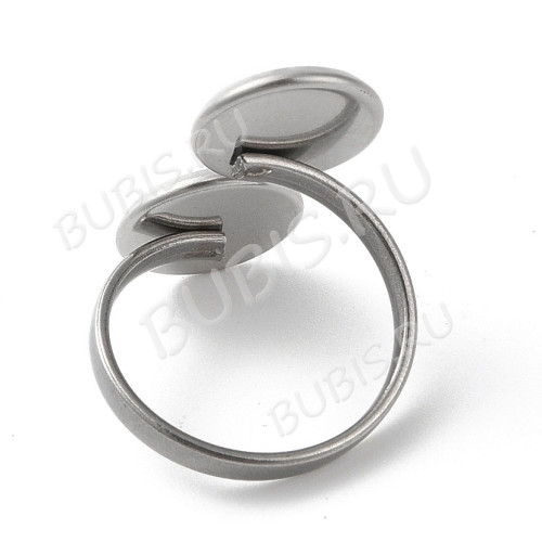 Основа (заготовка) для кольца 175 17мм 2 сеттинга по 10мм цвет платины (Хирургическая Сталь)