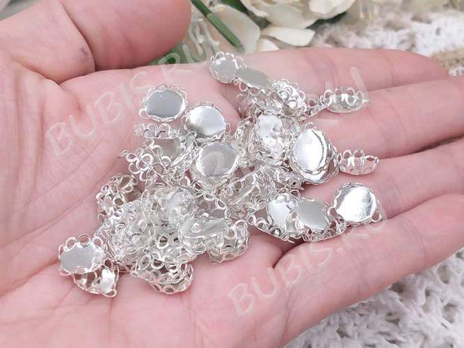 Подвеска-сеттинг Овал 17 (сеттинг 10*8мм) 11,5*9*2,5мм серебристый (Brass)