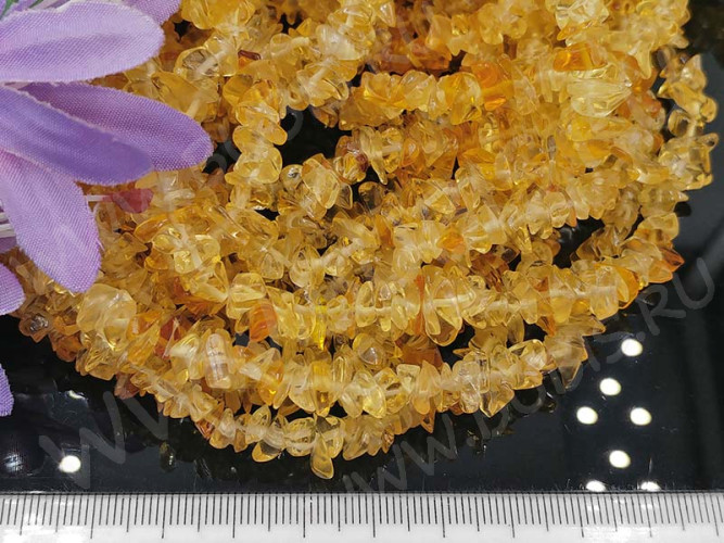 Крошка (галтовка) каменная 213 4-9мм Цитрин (длинная нить прим. 90см)