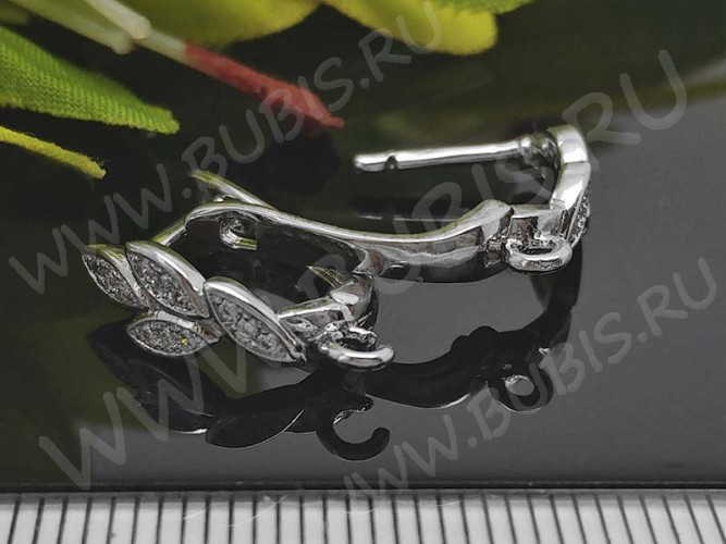 Швензы с английским замком №42 серебро с пробой 925 и кубическим цирконием 19*12*5мм цвет платины и прозрачный (Sterling Silver с родиевым покрытием) (1 пара)