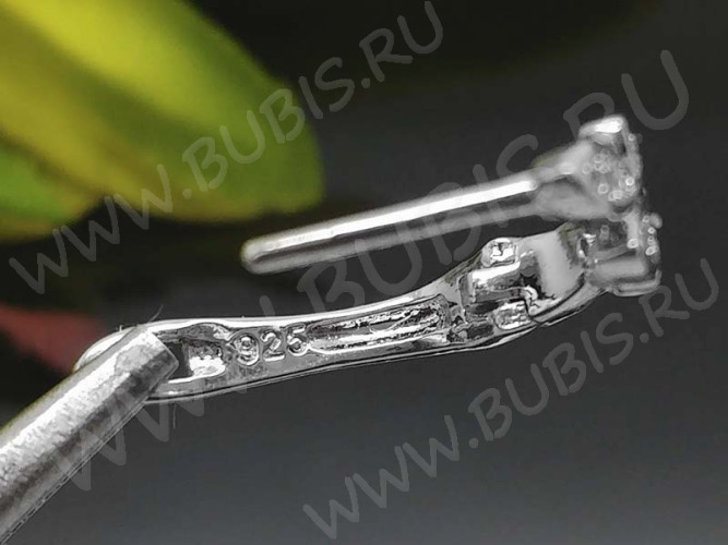 Швензы с английским замком №42 серебро с пробой 925 и кубическим цирконием 19*12*5мм цвет платины и прозрачный (Sterling Silver с родиевым покрытием) (1 пара)