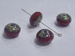 Бусина Таблетка гранёная 16*10мм т.красно-болотная непрозрачная (стекло)