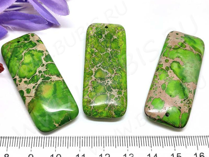 Кулон 0868 Прямоугольник 50*20*6,5мм Варисцит салатовый (камни)
