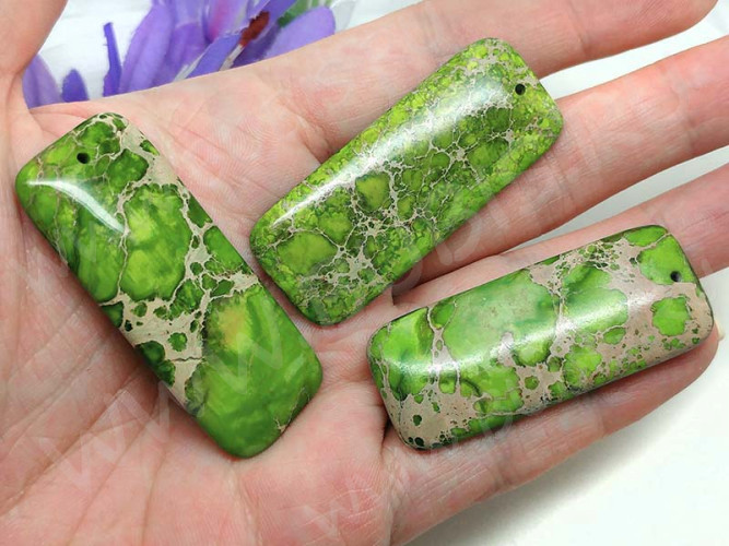 Кулон 0868 Прямоугольник 50*20*6,5мм Варисцит салатовый (камни)