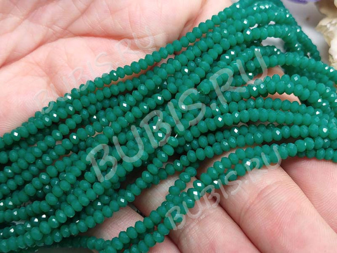 Бусина кристалл гранёный абакус 3*3*2мм св.изумрудный непрозрачный (имитация Сваровски) (50шт.)