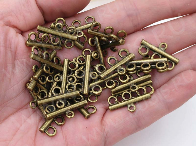 (СКИДКИ!!!) 311 Коннектор классика на 3 нити 21*12*2,5мм античная бронза (литьё) (10шт.)