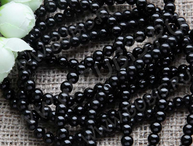 (СКИДКИ!!!) Бусина округлая 6мм Агат чёрный пресс. (камни) (10шт.)