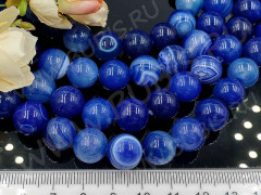 (ОПТ) Бусина округлая ГЛАДКАЯ 12мм Агат Мадагаскарский сине-молочный (камни) (НИТЬ)