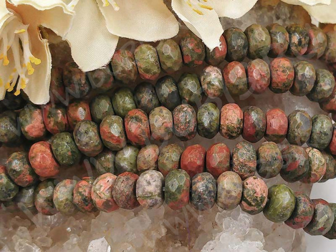 (СКИДКИ!!!) Бусина каменная Абакус 11 ГРАНЁНЫЙ 8*8*5мм Унакит натуральный (камни) (10шт.)