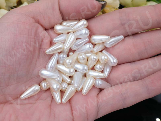 Бусина акриловая Капелька 05 14*6*6мм МИКС белых и айвори жемчужных (акрил) (10шт.)