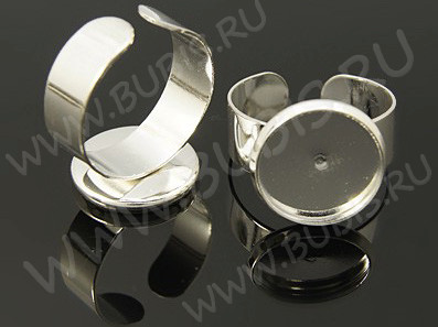 Основа (заготовка) для кольца 093 18мм с сеттингом 14мм серебристая (Brass)