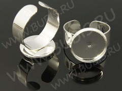 Основа (заготовка) для кольца 093 18мм с сеттингом 14мм серебристая (Brass)