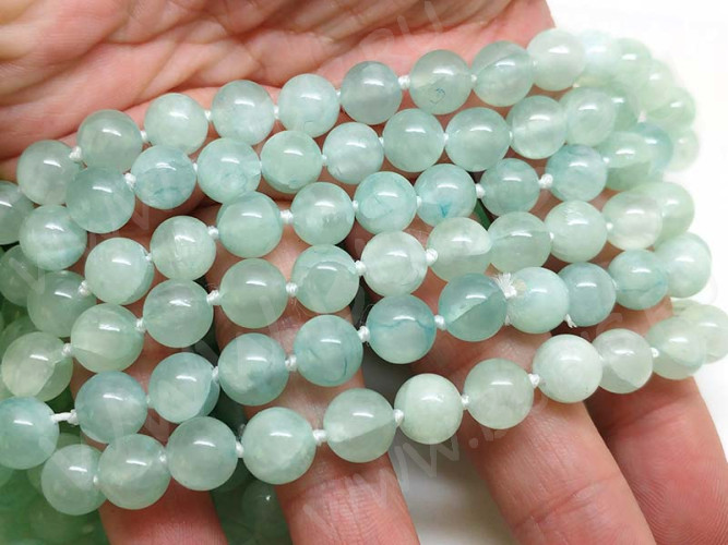 (ОПТ) Бусина округлая ГЛАДКАЯ 10мм Кварц тонир. Аквамариновый (камни) (НИТЬ)