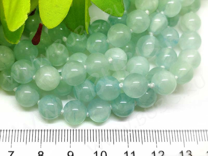 (ОПТ) Бусина округлая ГЛАДКАЯ 10мм Кварц тонир. Аквамариновый (камни) (НИТЬ)