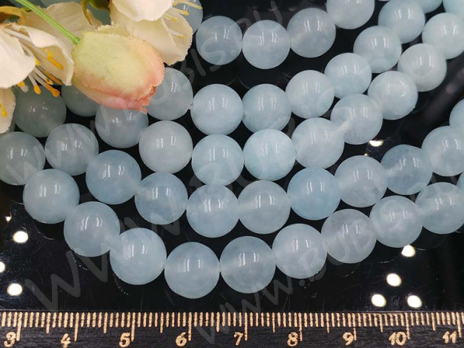 (ОПТ) Бусина округлая ГЛАДКАЯ 10мм Кварц тонир. Аквамариновый (камни) (НИТЬ)