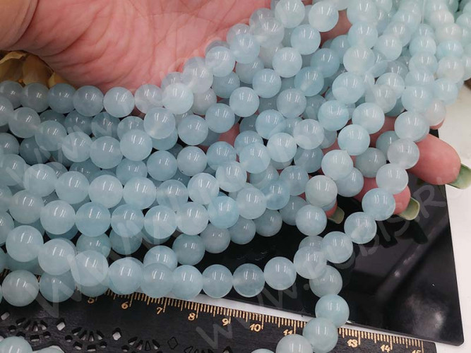 (ОПТ) Бусина округлая ГЛАДКАЯ 10мм Кварц тонир. Аквамариновый (камни) (НИТЬ)