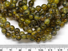 (ОПТ) Бусина округлая 6мм Агат &quot;Вены Дракона&quot; оливковый (камни) (НИТЬ)