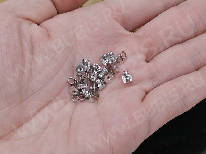 Зажимы для пуссет(гвоздиков) и швенз №12 6*4,3*3,3мм цвет платины (Хирургическая сталь) (10 пар)