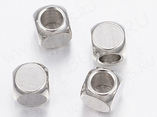 Бусина 163 Кубик 3*3*3мм цвет платины (Хирургическая сталь)