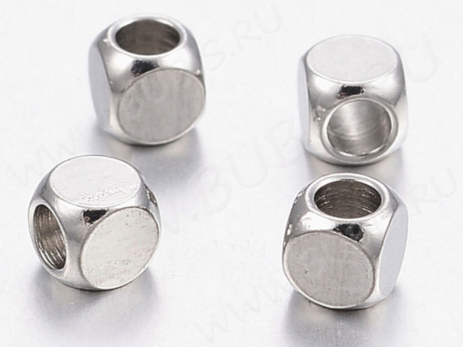 Бусина 163 Кубик 3*3*3мм цвет платины (Хирургическая сталь)