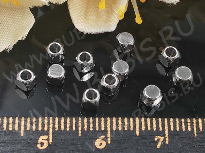 Бусина 163 Кубик 3*3*3мм цвет платины (Хирургическая сталь)