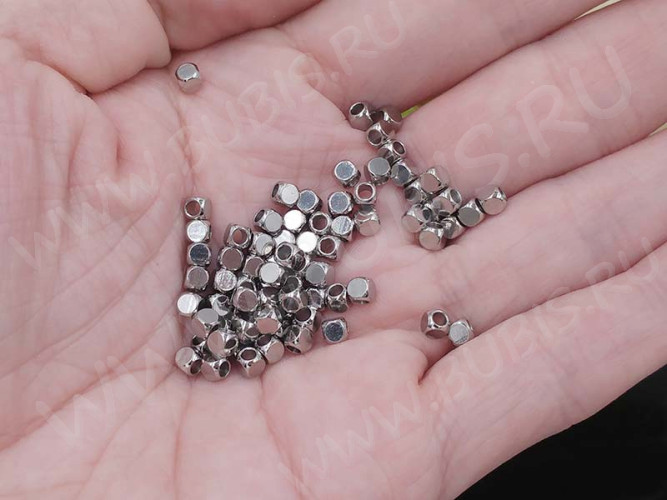 Бусина 163 Кубик 3*3*3мм цвет платины (Хирургическая сталь)