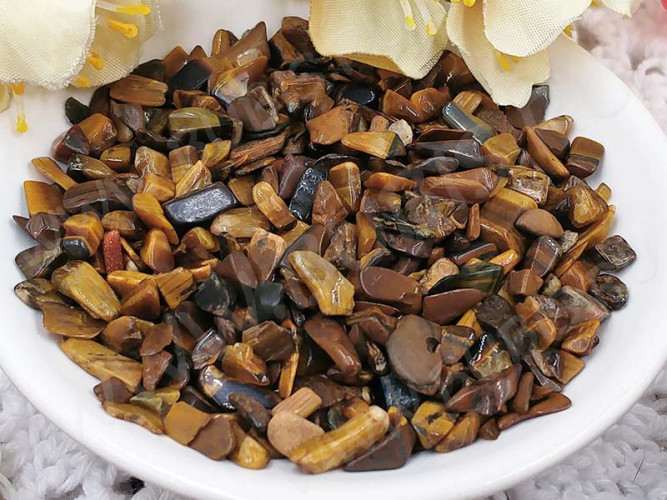 Наполнение для смолы и бутылочек 052 каменная крошка БЕЗ отверстий 2-8*2-4мм Тигровый глаз натуральный (декор)