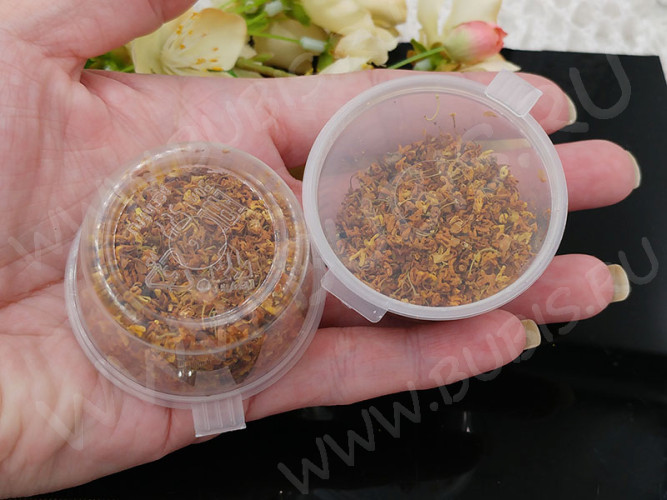 Сухие цветы 07 Османтус жёлто-коричневый в коробочке (натуральные цветы)