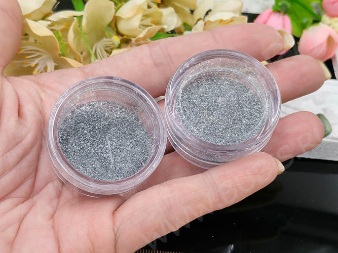 Наполнение для смолы и бутылочек 072 блёстки 0,2мм серебристые в контейнере (декор)