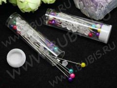 Основа (заготовка) для броши №50 булавки с шариком и стопором 38*4мм и 4*3мм в контейнере микс цветов (сталь и пластик)