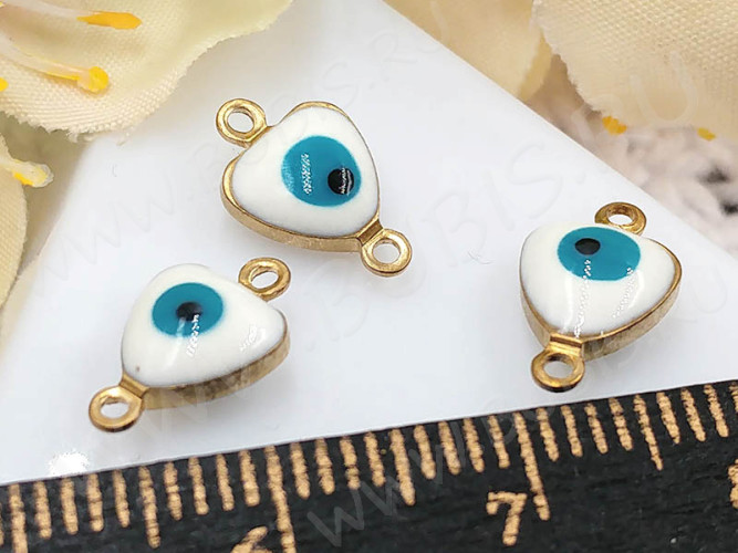 356 Коннектор треугольный с эмалью Кузмунчок 11*6,5*3,5мм белый и золотистый (Brass и эмаль)