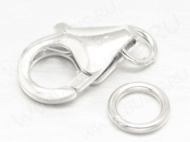 Замочек карабин №087 с колечками серебро 925 12*8*3мм серебристый (Sterling Silver)