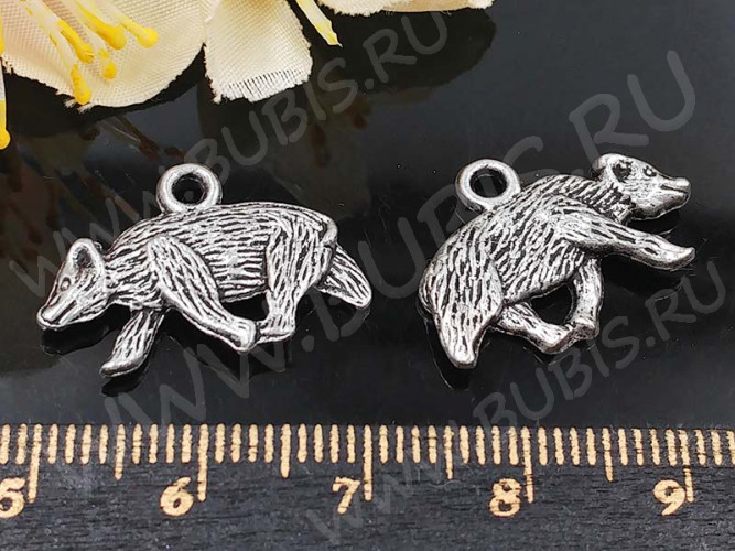 Подвеска Медведь 01 3D 21*14,5*3мм античное серебро (литьё)