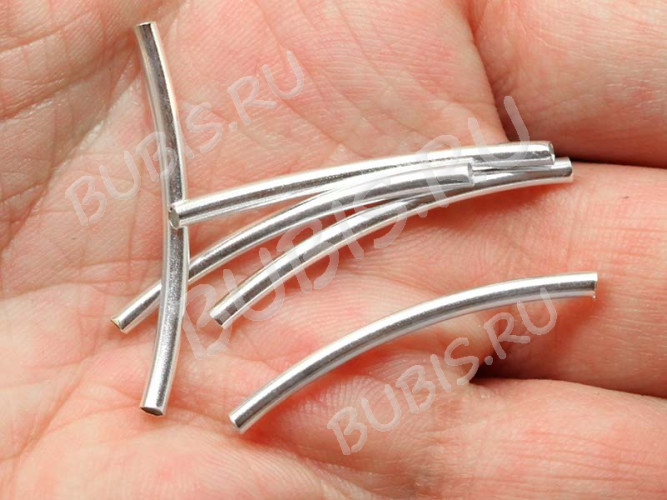 (СКИДКИ!!!) Трубочка металлическая 01 изогнутая 30*2мм серебристая (Brass) (10шт.)