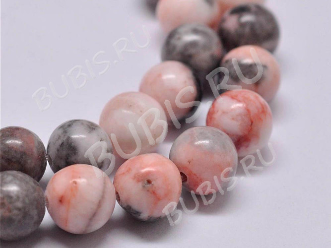 (ОПТ) Бусина округлая 6мм Яшма Зебра розовая (камни) (НИТЬ)