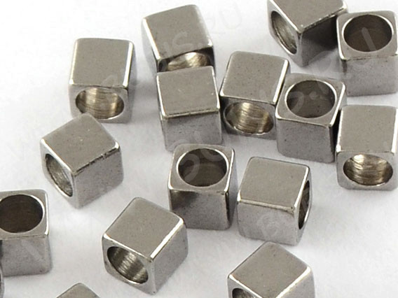 Бусина 217 Кубик 4*4*4мм цвет платины (Хирургическая сталь)