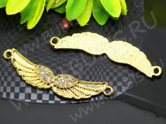 239 Коннектор вставка для браслетов Крылья 57*13*4,5мм золотисто-прозрачные (сплав и стекло)