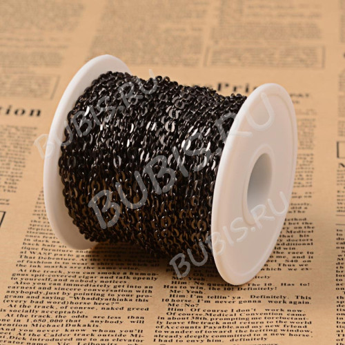 Цепочка S23-B Ювелирная сталь с плоским звеном 4*3*0,6мм чёрная (Хирургическая сталь) (50см)