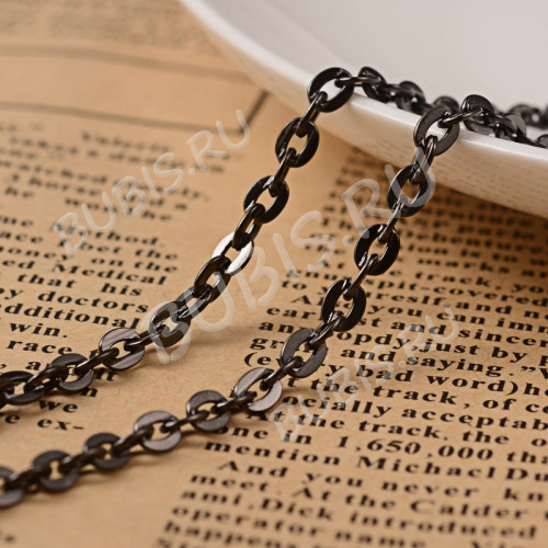 Цепочка S23-B Ювелирная сталь с плоским звеном 4*3*0,6мм чёрная (Хирургическая сталь) (50см)