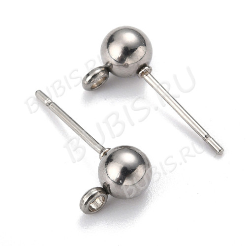 Пуссеты ("гвоздики") №218 с шариком 4мм и петелькой 15*6,5*0,7мм цвет платины (Хирургическая сталь)(1 пара)