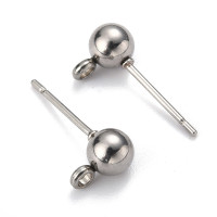 Пуссеты ("гвоздики") №218 с шариком 4мм и петелькой 15*6,5*0,7мм цвет платины (Хирургическая сталь)(1 пара)