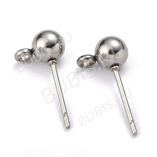 Пуссеты ("гвоздики") №218 с шариком 4мм и петелькой 15*6,5*0,7мм цвет платины (Хирургическая сталь)(1 пара)