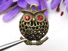 Подвеска Сова 42 3D Кулон ажурный 35*25*15мм античная бронза и красный (литьё)