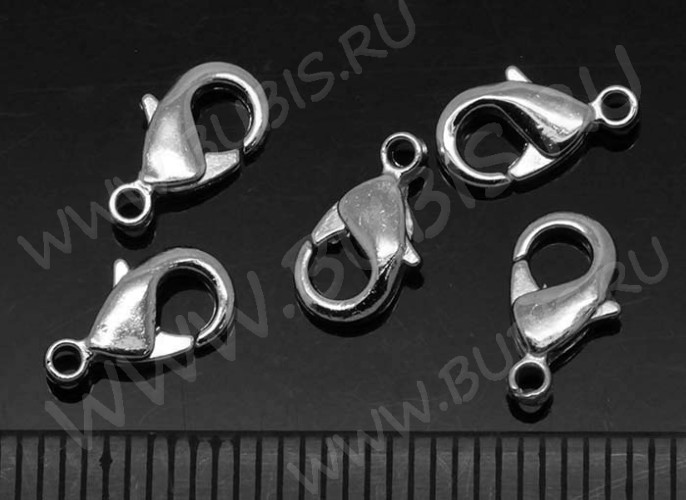 Замочек карабин №011 из латуни малый 9,5*5,5*2,5мм цвет платины, без никеля (Brass)