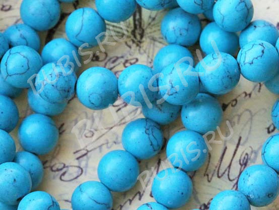 (СКИДКИ!!!) Бусина округлая 10мм Бирюза голубая пресс. (камни) (10шт.)